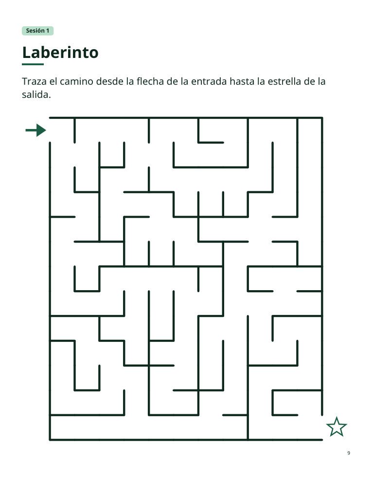 Laberinto con flecha de entrada y estrella de salida