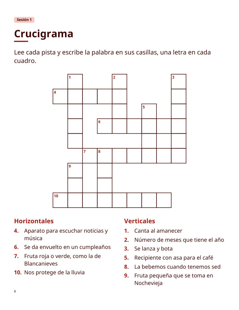 Crucigrama del nivel 3 con pistas horizontales y verticales