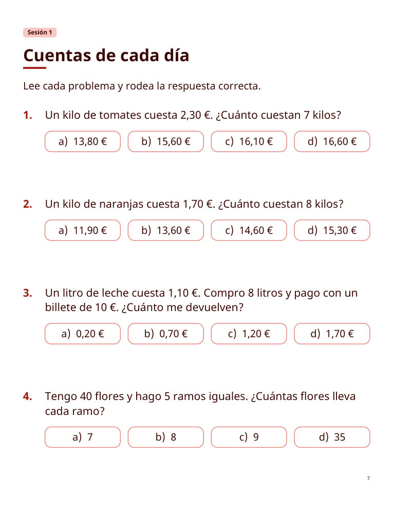Cuentas del nivel 3 con problemas de dos pasos