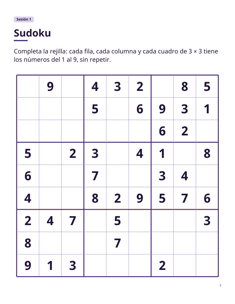 Sudoku de 9 por 9 en letra grande